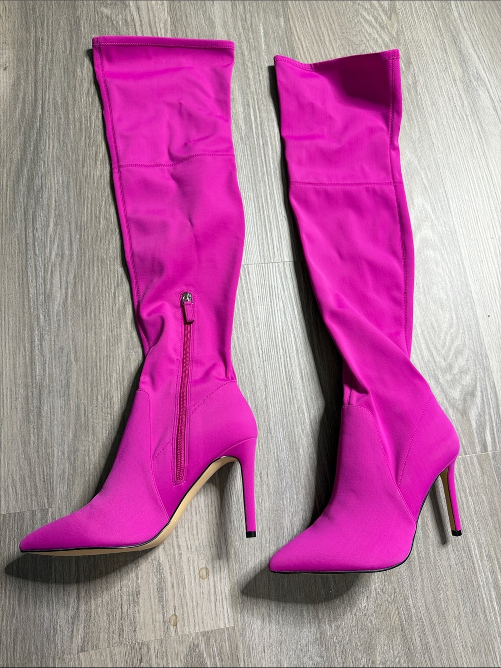 Over-the-Knee Hot Pink Stretch Stiletto Boots with Side Zip